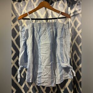 BCX Blue and White Off the Shoulder Striped Boho Blouse Size L